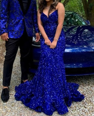 Royal Blue Long Sequin Prom Dress