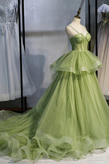 Sage Green Corset Long Prom Dress, Long Green Tulle Party Dress Evening Dresses