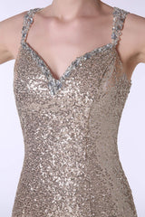 Sequins Mermaid Spaghetti Straps Sleeveless Prom Dresses