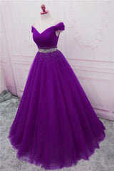 Sequins Sweetheart Long Party Dress, Purple Tulle Evening Gown