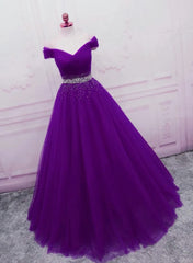 Sequins Sweetheart Long Party Dress, Purple Tulle Evening Gown