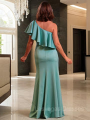 Sheath/Column One-Shoulder Floor-Length Satin Mother of the Bride Dresses With Belt/Sash