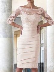 Sheath/Column Scoop Knee-Length Satin Mother of the Bride Dresses With Appliques Lace