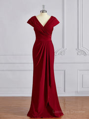 Sheath/Column V-neck Floor-Length Jersey Mother of the Bride Dresses With Ruffles