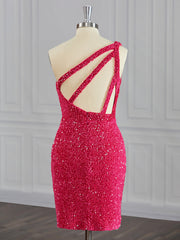 Sheath One-Shoulder Sequin Short/Mini Velvet Sequins Dress