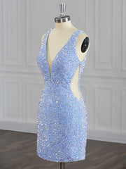 Sheath V-neck Sequin Short/Mini Velvet Sequins Dress