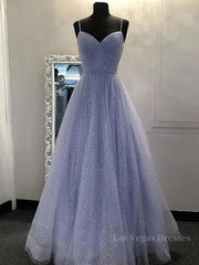 Shiny A Line V Neck Purple Lace Prom Dresses, A Line V Neck Purple Lace Formal Evening Dresses