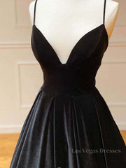 Simple Black velvet long prom dress, black evening dress