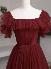 Simple Burgundy A line Long Prom Dresses, Burgundy Bridesmaid Dresses