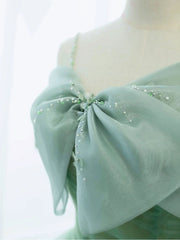 Simple Green Tulle Tea Length Prom Dress, Green Tulle Homecoming Dresses