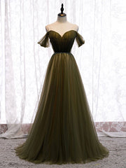 Simple sweetheart tulle green long prom dress, green evening dress