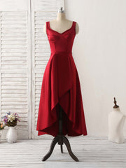 Simple V Neck High Low Prom Dress Burgundy Evening Dress