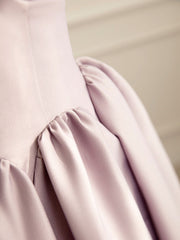 Simple V Neck Satin Pink Long Prom Dress, Satin Formal Evening Dress