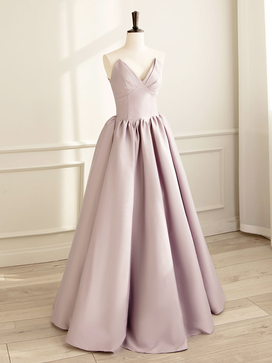 Simple V Neck Satin Pink Long Prom Dress, Satin Formal Evening Dress