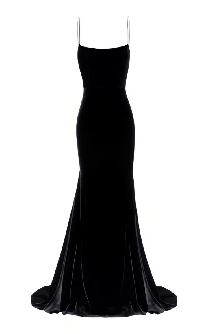 Spaghetti Straps Black Mermaid Prom Dresses Long