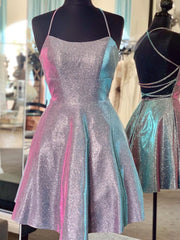 Sparkle Criss Cross Short Purple Prom Dresses, Shiny Short Purple Formal Homecoming Dresses