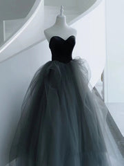 Sweetheart Neck Gray Tulle Long Prom Dresses Gray Tulle Long Formal Graduation Dresses