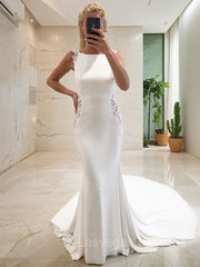 Trumpet/Mermaid Bateau Chapel Train Stretch Crepe Wedding Dresses