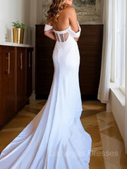 Trumpet/Mermaid Off-the-Shoulder Chapel Train Charmeuse Wedding Dresses