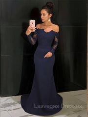 Trumpet/Mermaid Off-the-Shoulder Court Train Stretch Crepe Evening Dresses With Lace