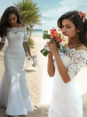 Trumpet/Mermaid Off-the-Shoulder Sweep Train Lace Wedding Dresses