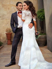 Trumpet/Mermaid Off-the-Shoulder Sweep Train Lace Wedding Dresses