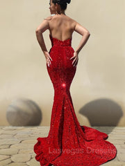 Trumpet/Mermaid Sweetheart Court Train Velvet Sequins Prom Dresses With Ruffles