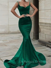 Trumpet/Mermaid Sweetheart Sweep Train Elastic Woven Satin Prom Dresses