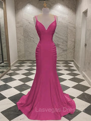 Trumpet/Mermaid V-neck Sweep Train Jersey Prom Dresses