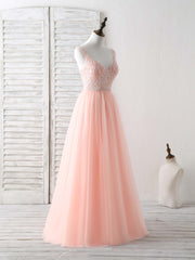 Unique Tulle Beads Long Prom Dress, Tulle Evening Dress