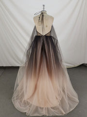 Unique V Neck Tulle Long Prom Dress Tulle Formal Dress