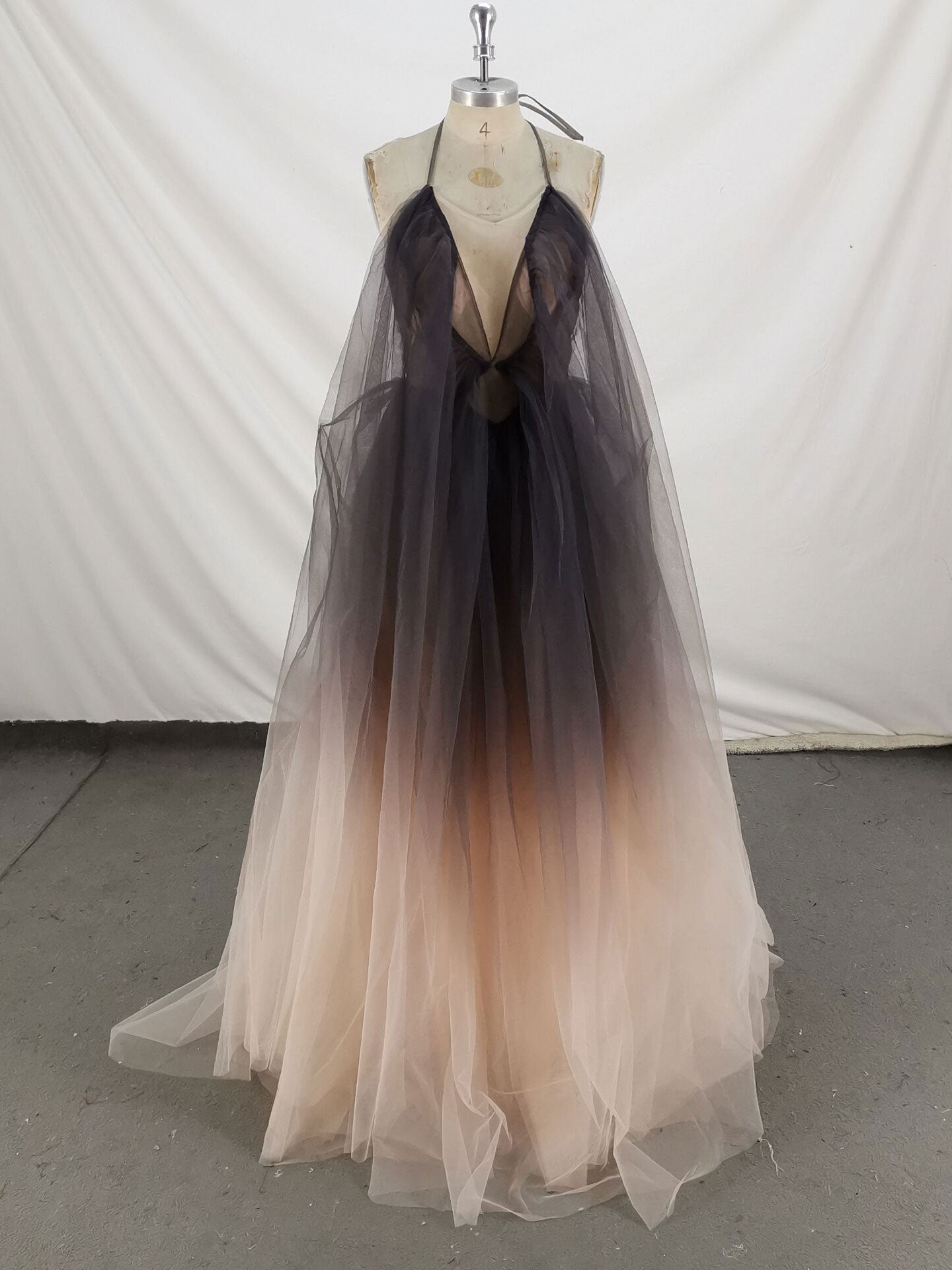 Unique V Neck Tulle Long Prom Dress Tulle Formal Dress