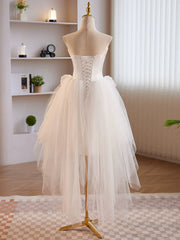 Unique White Tulle Satin Short Prom Dress, White Homecoming Dress