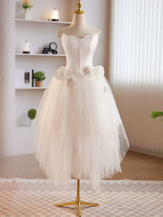 Unique White Tulle Satin Short Prom Dress, White Homecoming Dress