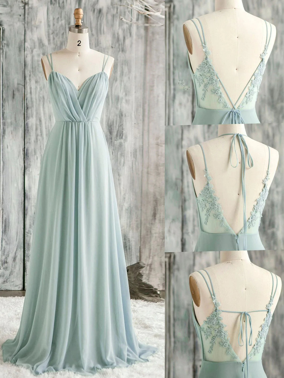 V Neck Mint Green Lace Prom Dresses, Mint Green Lace Formal Evening Dresses