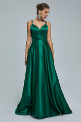 V-Neck Spaghetti Strap with Pocket Side Slit Special Long Prom Dresses