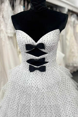 White Strapless Swiss Dot Layered Long Prom Dress