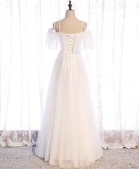 White Sweetheart Tulle Long Prom Dress, White Bridesmaid Dress