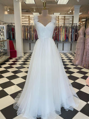 White sweetheart tulle long prom dress white evening dress