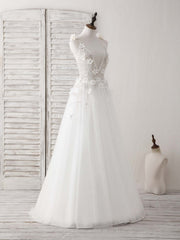 White V Neck Tulle Beads Long Prom Dress White Evening Dress