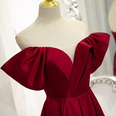 Wine Red Satin A-line Floor Length Party Dresses, Burgundy Long Formal Dresses